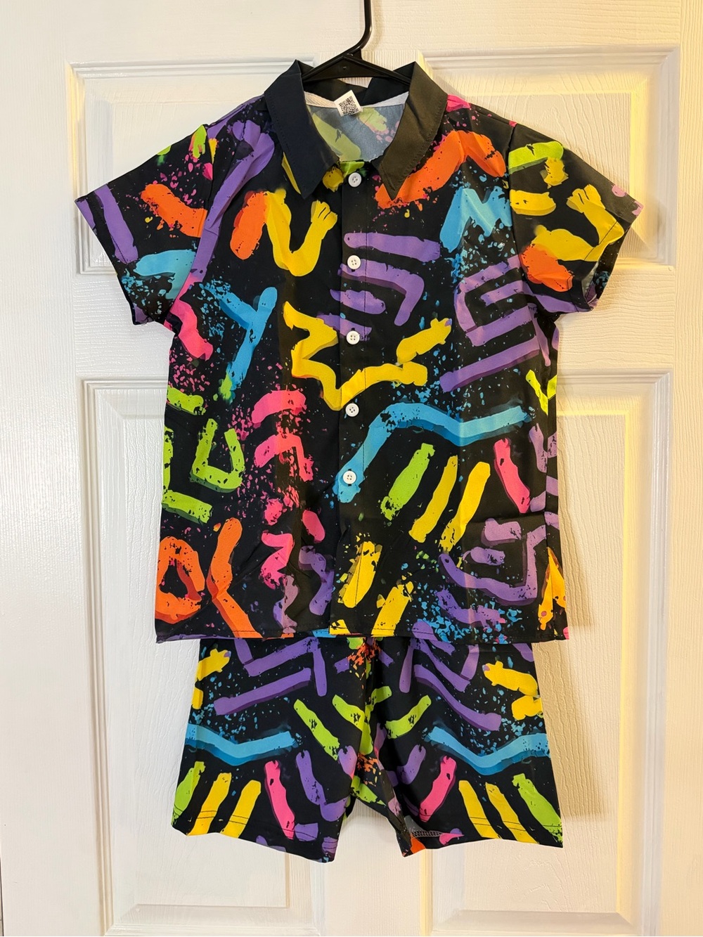 Source Unknown Black Neon Scribble Kids Short Pajama Set